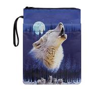 COEQINE Housse de protection pour livre de poche avec poche avant zippée Motif loup 27,9 x 21,6 cm