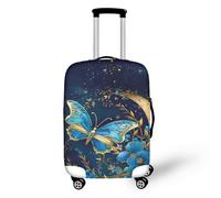 COEQINE Housse de protection pour valise de voyage lavable anti-rayures pour valise de 45,7 à 81,3 cm, Papillon bleu et lune dorée, S