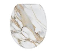 COEQINE Housse de siège de toilette en marbre blanc et doré - Lavable - Grand ajustement universel pour abattant de toilette rectangulaire standard - Couvercle de cuvette de salle de bain allongé