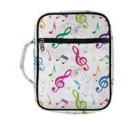 COEQINE Housse de transport pour livre de la Bible, sac d'église, protection de la Bible avec poignée et poche avant pour mère, enfants, filles, femmes, imprimé notes de musique colorées