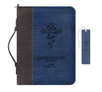 COEQINE Housses de Bible bleues pour homme - Couverture de la Bible personnalisée en forme de croix pour homme - Imperméable - Couverture de livre de voyage avec poche pour téléphone - Taille XL