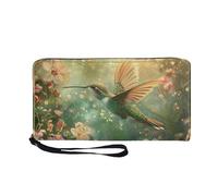 COEQINE Joli portefeuille en cuir pour femme avec porte-cartes fin et poche zippée pour pièces de monnaie, Colibri vert, Décontracté