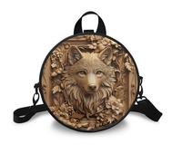 COEQINE Joli sac à bandoulière pour femme, sac à main circulaire en cuir avec fermeture éclair, mini sac à dos pour l'école, Relief de loup