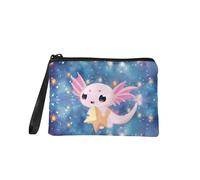 COEQINE Joli sac à main de Noël en forme de chat pour femme avec porte-clés en flanelle portable, Axolotl Étoiles bleues imprimées colorées, Pochette à monnaie