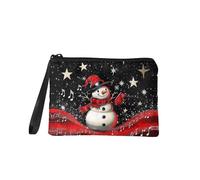 COEQINE Joli sac à main de Noël en forme de chat pour femme avec porte-clés en flanelle portable, Bonhomme de neige étoiles et note de musique, Pochette à monnaie