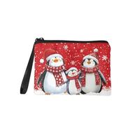 COEQINE Joli sac à main de Noël en forme de chat pour femme avec porte-clés en flanelle portable, Famille de Pinguin de Noël, Pochette à monnaie