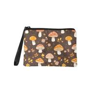 COEQINE Joli sac à main de Noël en forme de chat pour femme avec porte-clés en flanelle portable, Marron champignon floral, Pochette à monnaie