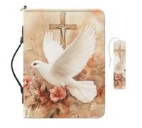 COEQINE Lot de 2 housses de Bible en cuir synthétique souple pour femme - Grande taille - Imprimé croix de colombe rose - Couverture avec poignées - Multifonctionnel - Sac à main pour femme - 24 x 17