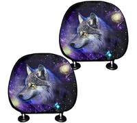 COEQINE Lot de 2 housses pour appuie-tête de siège de voiture avec imprimé loup - Anti-poussière - Universelles - Pour voitures, SUV, camions