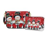 COEQINE Lot de 2 sacs à bandoulière en cuir pour femme avec portefeuille, sac de travail, sac à main de Noël, Bonhomme de neige piano musical décoration de Noël