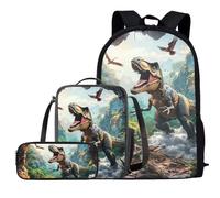 COEQINE Lot de 3 sacs à dos pour enfant avec sac à déjeuner, trousse à crayons, sac d'école, sac à dos, sac à dos, sac de voyage, plein air, Dinosaure de dessin animé., Taille unique