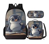 COEQINE Lot de 3 sacs à dos pour enfants, garçons, cartables, boîtes à déjeuner, grande boîte à crayons, sac d'école pour tout-petits de 4, 6, 8, 10 ans, Lunettes de vue Pingouin