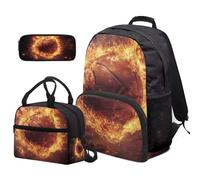 COEQINE Lot de 3 sacs à livres et boîte à déjeuner pour garçons de 4, 6, 8, 10, 12 ans - Sac d'école de grande capacité pour adolescents et voyages, Ballon de basket 3D.