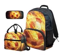 COEQINE Lot de 3 sacs à livres et boîte à déjeuner pour garçons de 4, 6, 8, 10, 12 ans - Sac d'école de grande capacité pour adolescents et voyages, Ballon de football