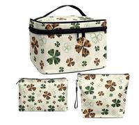 COEQINE Lot de 3 trousses de maquillage de voyage pour femme - Grande capacité - Portable - En cuir - Essentiels de voyage, White Leopard Luck Leaves, Trousse de toilette
