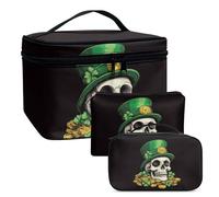 COEQINE Lot de 3 trousses de maquillage en forme de train pour femme avec trousse à pinceaux de maquillage en cuir pour voyage - Vert, Crâne de pub crawl pour la Saint-Patrick, Trousse de toilette