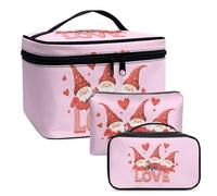 COEQINE Lot de 3 trousses de maquillage pour femme Rose avec double couche Trousse de toilette en cuir, Joli nain de Saint-Valentin, Trousse de toilette