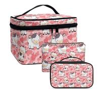 COEQINE Lot de 3 trousses de maquillage pour femme Rose avec double couche Trousse de toilette en cuir, Imprimé vache mignon, Trousse de toilette