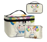 COEQINE Lot de 3 trousses de maquillage pour femme - Trousse de toilette de voyage double couche avec mini sac à main en cuir imperméable, Oeufs de Pâques Boule colorée, Trousse de toilette