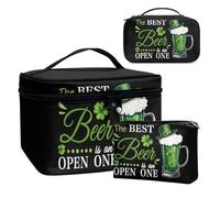 COEQINE Lot de 3 trousses de maquillage pour femme Vert, Bière verte Saint-Patrick Noir, Trousse de toilette