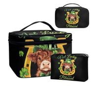 COEQINE Lot de 3 trousses de maquillage pour femme Vert, St Pattys Vache Hignland, Trousse de toilette
