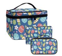 COEQINE Lot de 3 trousses de maquillage pour femme - Violet - Motif lapin mignon - Avec sac à main en cuir, Œufs de Pâques bleus, Trousse de toilette
