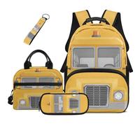 COEQINE Lot de 4 grandes trousses à crayons avec sac à dos pour garçons de 8 à 10 ans, Autobus scolaire jaune