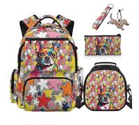 COEQINE Lot de 5 sacs à dos pour l'école primaire pour garçons de 3e année - Pour ordinateur portable de 17 pouces - Porte dorable bouledogue français coloré, M, Créateur