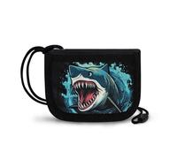 COEQINE Petit portefeuille à 3 volets pour homme avec fermeture éclair pour garçons de 8 à 10 ans avec lanière, Cool Shark Animal