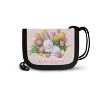 COEQINE Petit portefeuille pour petites filles de 6 à 8 ans avec cordon à suspendre autour du cou, anniversaire, rentrée scolaire, Lapin endormi rose tulipe mignon