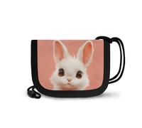 COEQINE Petit portefeuille pour petites filles de 6 à 8 ans avec cordon à suspendre autour du cou, anniversaire, rentrée scolaire, Lapin Kawaii Orange