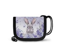 COEQINE Petit portefeuille pour petites filles de 6 à 8 ans avec cordon à suspendre autour du cou, anniversaire, rentrée scolaire, Lapin floral violet