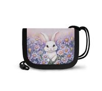 COEQINE Petit portefeuille pour petites filles de 6 à 8 ans avec cordon à suspendre autour du cou, anniversaire, rentrée scolaire, Lapin mignon marguerite violette