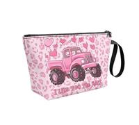 COEQINE Petite trousse de maquillage de voyage en cuir avec fermeture éclair pour femme - Pour l'été, la plage, les vacances, Camion rose léopard rose - I Like You the Most, Trousse de toilette