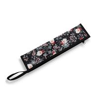 COEQINE Pochette à couverts noire en métal pour pailles et couverts avec porte-clés - Portable - Imprimé neige de Noël - Accessoires de voyage
