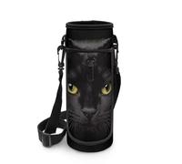 COEQINE Porte-bouteille isotherme pour enfants, sac de transport avec sangle pour filles, téléphone et clés, pochette en acier inoxydable, motif chat noir