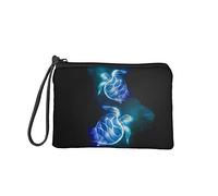 COEQINE Porte-monnaie pour femme avec fermeture éclair, petite pochette, mini sac fourre-tout, porte-cartes, organiseur, Tortue de mer bleue fluo., Taille unique,