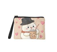 COEQINE Porte-monnaie pour femme - Petit portefeuille - Porte-cartes - Organisateur tendance et décontracté - Sac à main fourre-tout, Bonhomme de neige mignon boba beige lait, Pochette à monnaie