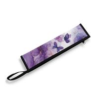 COEQINE Porte-ustensiles de voyage en marbre violet avec papillon - Sac de transport portable étanche - Pochette à couverts pour pailles, couteaux, fourchettes, cuillères - Pour pique-nique et voyage