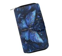 COEQINE Portefeuille animal mignon poulet long sac d'argent en cuir sac à main avec fermeture éclair pour pièces de monnaie, sac à main de voyage pour fête, Papillon bleu gothique, Large