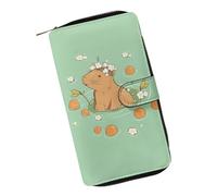 COEQINE Portefeuille animal mignon poulet long sac d'argent en cuir sac à main avec fermeture éclair pour pièces de monnaie, sac à main de voyage pour fête, Capybara Orange Vert, Large