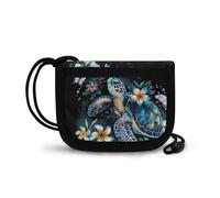 COEQINE Portefeuille bleu pour garçons de 8 à 10 ans avec lanière et fermeture éclair, Tortue de mer Boho Floral