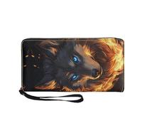 COEQINE Portefeuille cool pour homme en cuir PU souple avec porte-cartes fin et imperméable avec poignées de voyage pour lui, Flame Wolf, Décontracté