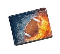 COEQINE Portefeuille en cuir, portefeuille de football pour enfants, garçons, hommes, sac à monnaie imperméable avec poche pour pièces de monnaie pour voyage, Ballon de rugby Fire Ball