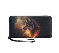 COEQINE Portefeuille en cuir pour femme avec dragonne et porte-cartes de visite pour femme, pochette pour téléphone portable, anniversaire, Flame Wolf, Décontracté