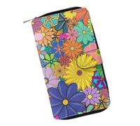 COEQINE Portefeuille en cuir rose avec imprimé chat mignon pour femme, cadeau d'anniversaire, sac à monnaie en cuir pour voyage, Fleurs colorées arc-en-ciel