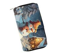 COEQINE Portefeuille en cuir rose avec imprimé chat mignon pour femme, cadeau d'anniversaire, sac à monnaie en cuir pour voyage, Bonhomme de neige Noël