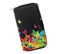 COEQINE Portefeuille en cuir rose avec imprimé chat mignon pour femme, cadeau d'anniversaire, sac à monnaie en cuir pour voyage, Papillon coloré.