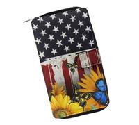 COEQINE Portefeuille en cuir rose avec imprimé chat mignon pour femme, cadeau d'anniversaire, sac à monnaie en cuir pour voyage, Drapeau des USA