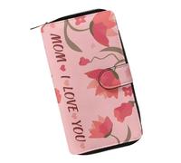 COEQINE Portefeuille en cuir rose avec imprimé chat mignon pour femme, cadeau d'anniversaire, sac à monnaie en cuir pour voyage, Mom I Love You